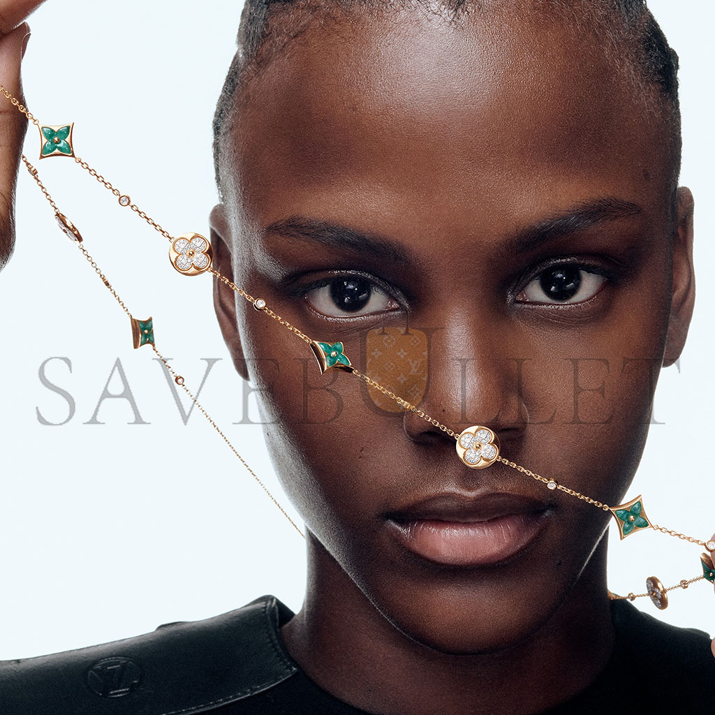 l**is v*t*n color blossom bb multi-pattern long necklace, yellow gold, amazonite and Di*m*nds q94887